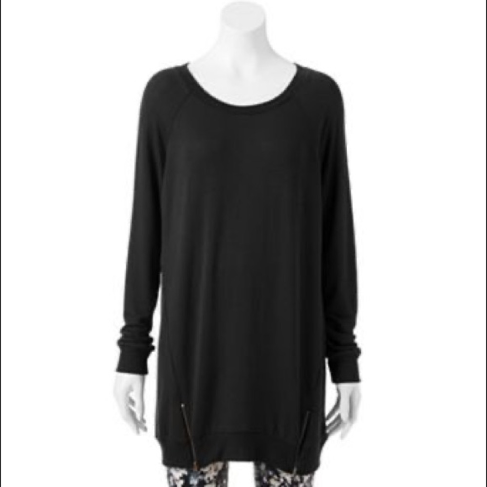 Long Black Tunic with Zipper Detail